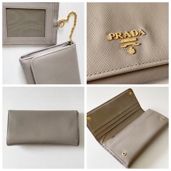 Prada gray saffiano leather long snap wallet with card ID wallet - Picture 2 of 11